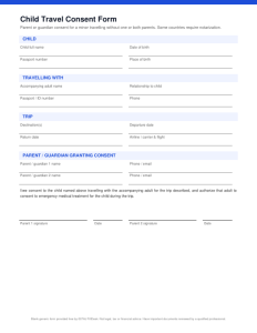 First page of Child Travel Consent Form