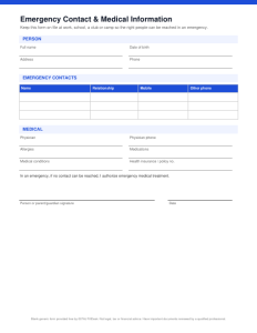 First page of Emergency Contact & Medical Information Form