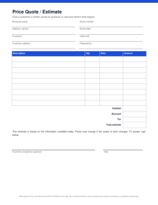 First page of Price Quote / Estimate