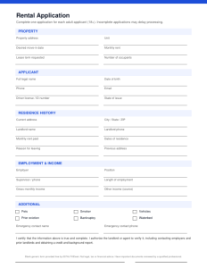 First page of Rental Application